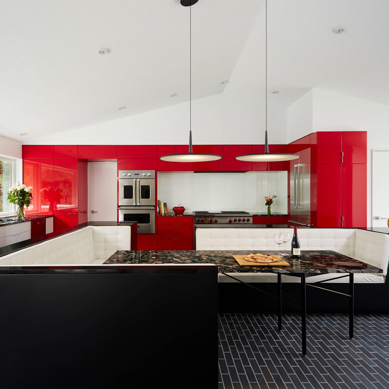 Ντουλάπια κουζίνας High Gloss Wine Red Color Ολοκληρωμένα Σετ Μοντέρνα Επίπεδη Επίπεδη Λάκα Κουζίνας