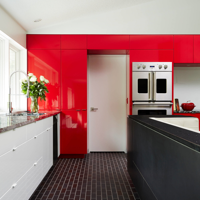 Ντουλάπια κουζίνας High Gloss Wine Red Color Ολοκληρωμένα Σετ Μοντέρνα Επίπεδη Επίπεδη Λάκα Κουζίνας