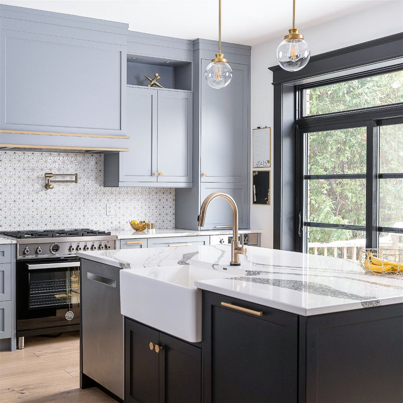 Προσαρμοσμένο πλήρες Shaker Villa Design Γκρίζο Μπλε Στερεό ξύλο Στερεό κουζίνα ντουλάπι ξύλινο ντουλάπι Made in China